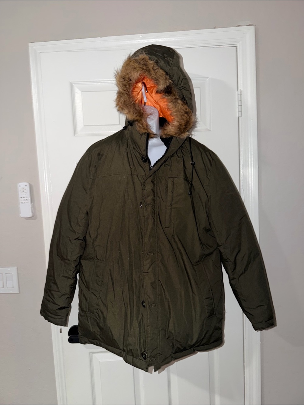 Samuel Windsor Mens Olive Green Winter Parka Jacket Coat Faux Fur Hood L